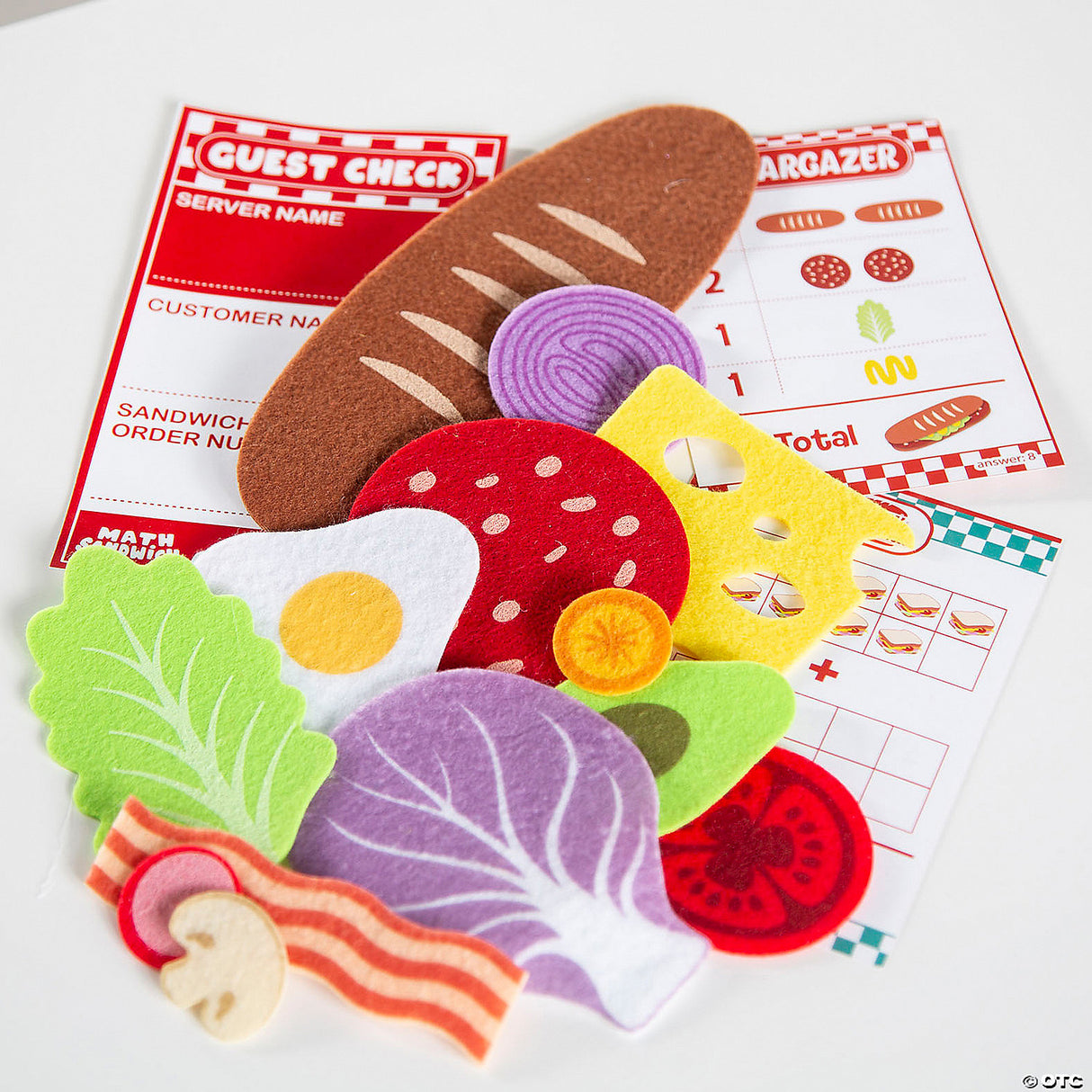 Math Sandwich educational game with felt food pieces and order cards for preschool counting and pretend play.