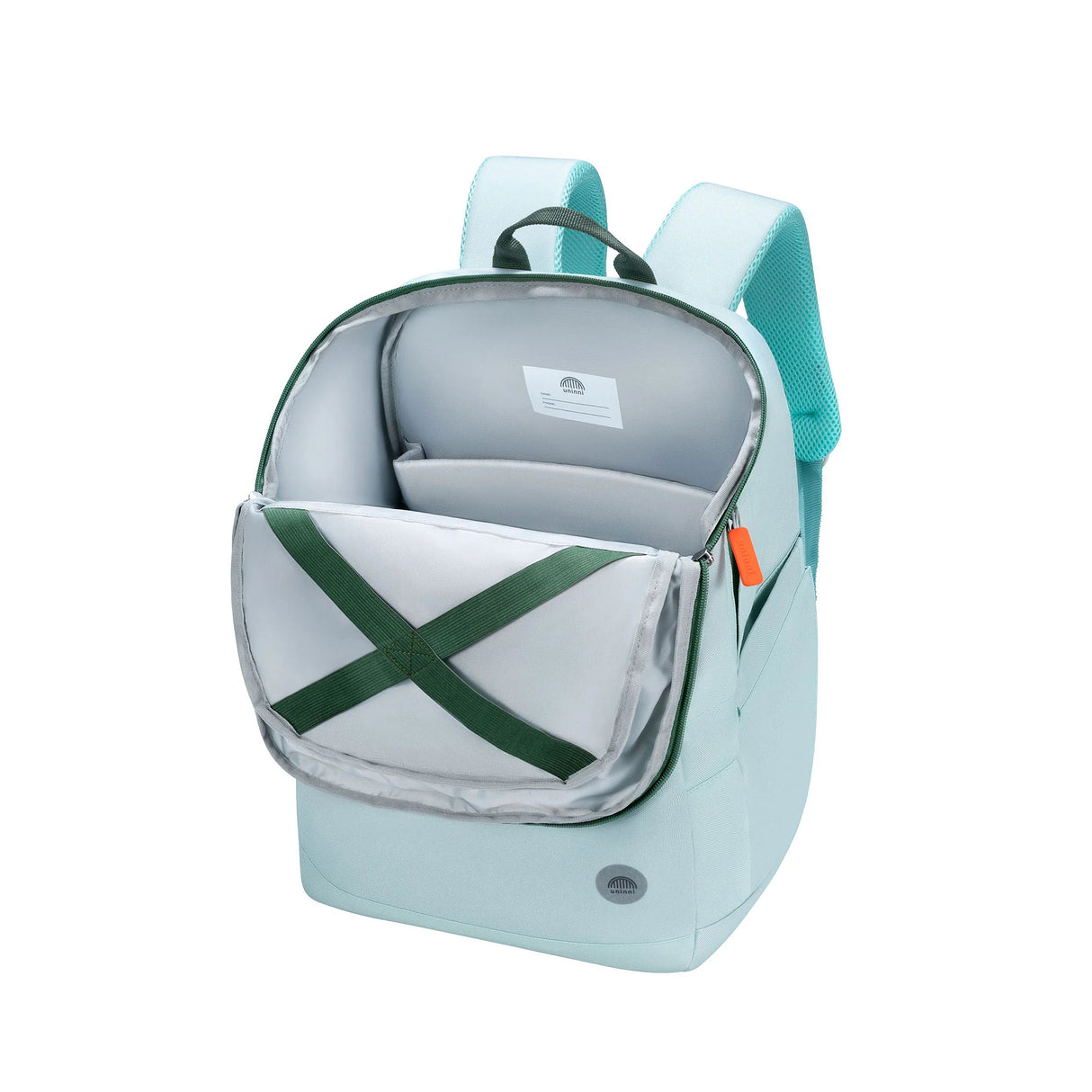Backpack | Crisp Mint with padded laptop compartment, adjustable straps, and durable water-resistant material in light mint color.