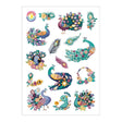 This 4.25" x 5.8" sticker sheet features 15 stunning stickers with hand drawn designs of peacocks, feathers, and flowers.
