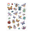 This sticker sheet measuring 4.25" x 5.8" features 25 stickers of beetles, butterflies, bees, moths, and more, all with stylish prints and patterns.