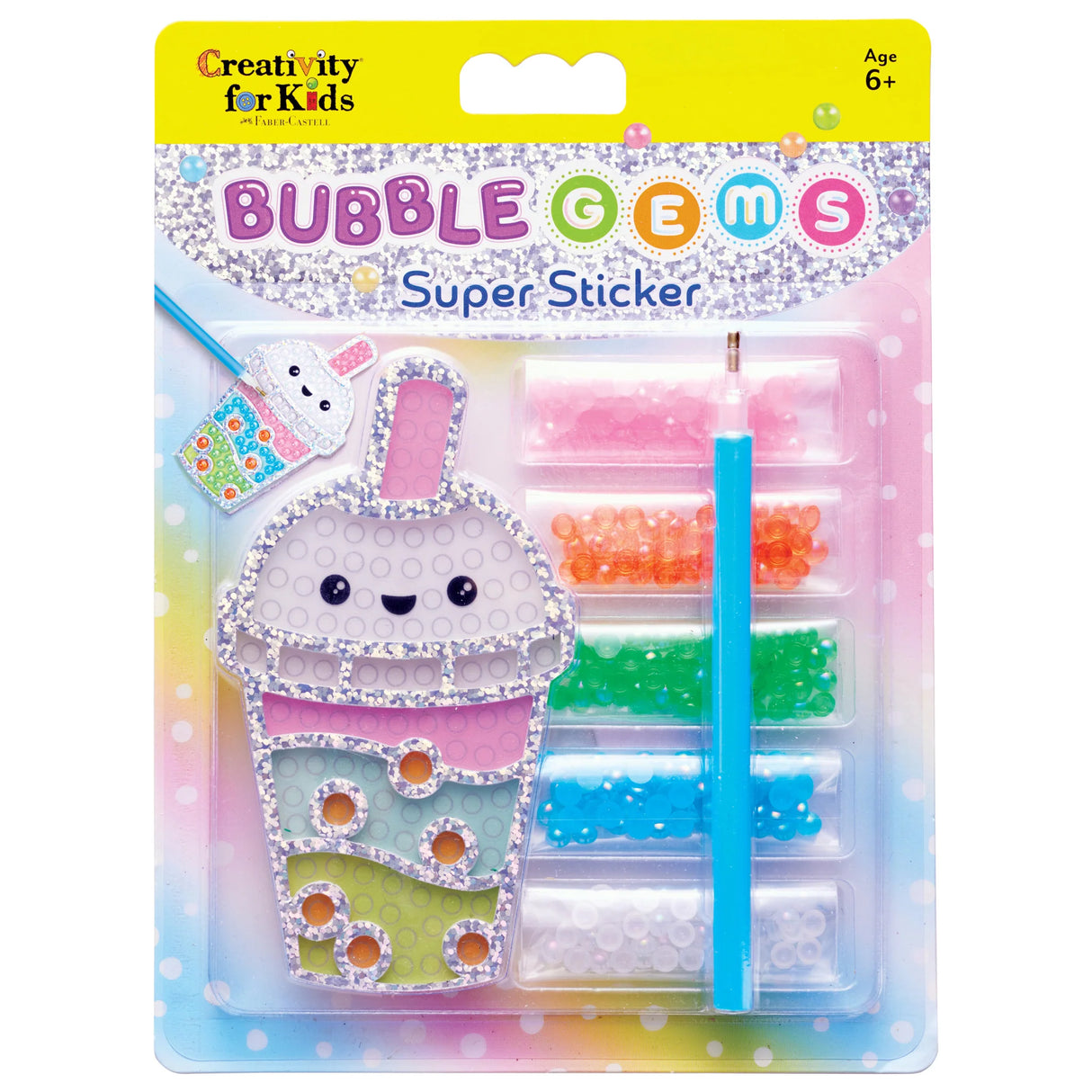 Bubble Gems Super Sticker Bubble Tea craft kit with giant sparkling gems and easy 3 step process for kids ages 6 and up