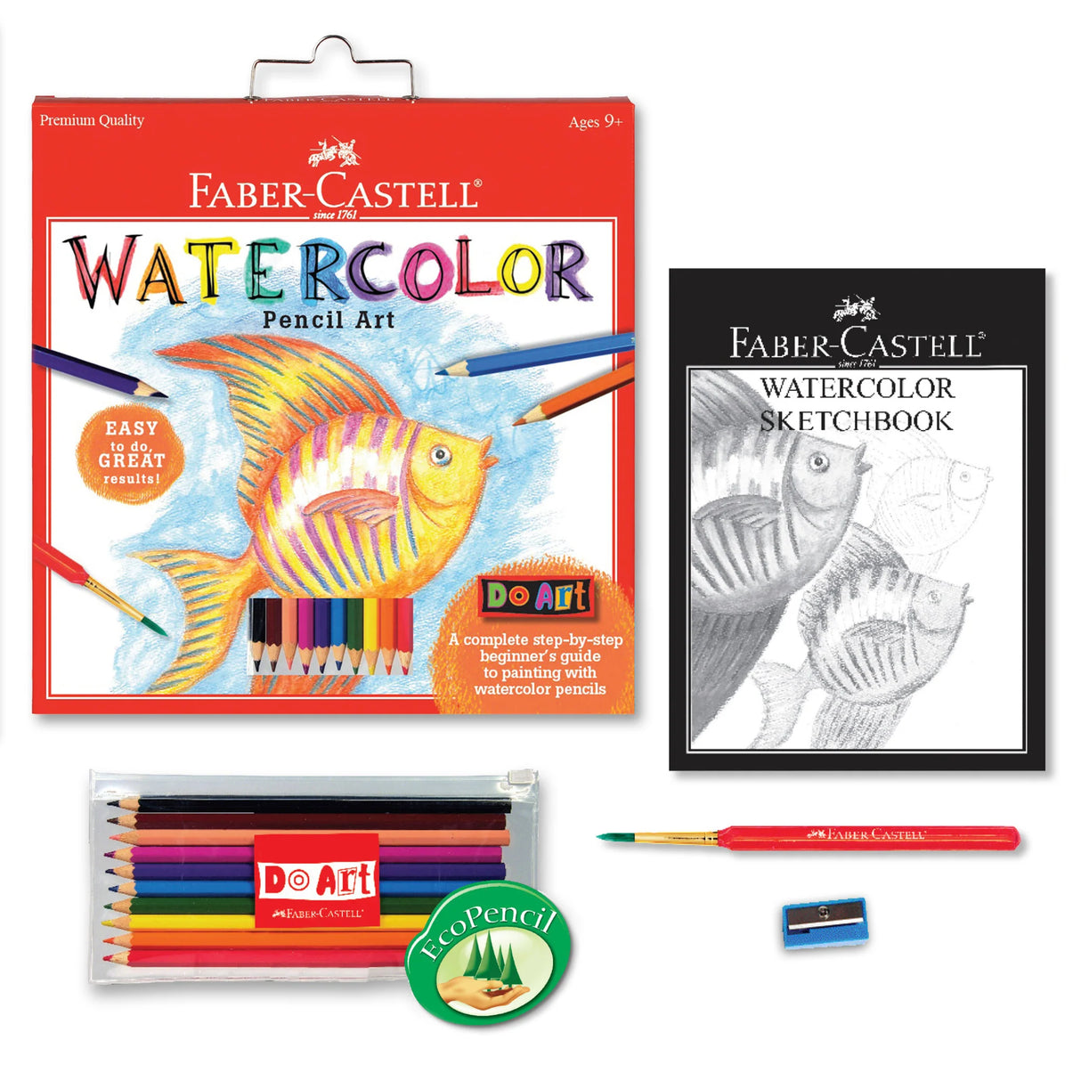 Do Art: Watercolor Pencil Art set with colored pencils, paintbrush, sharpener, and watercolor sketchbook for ages 9+.