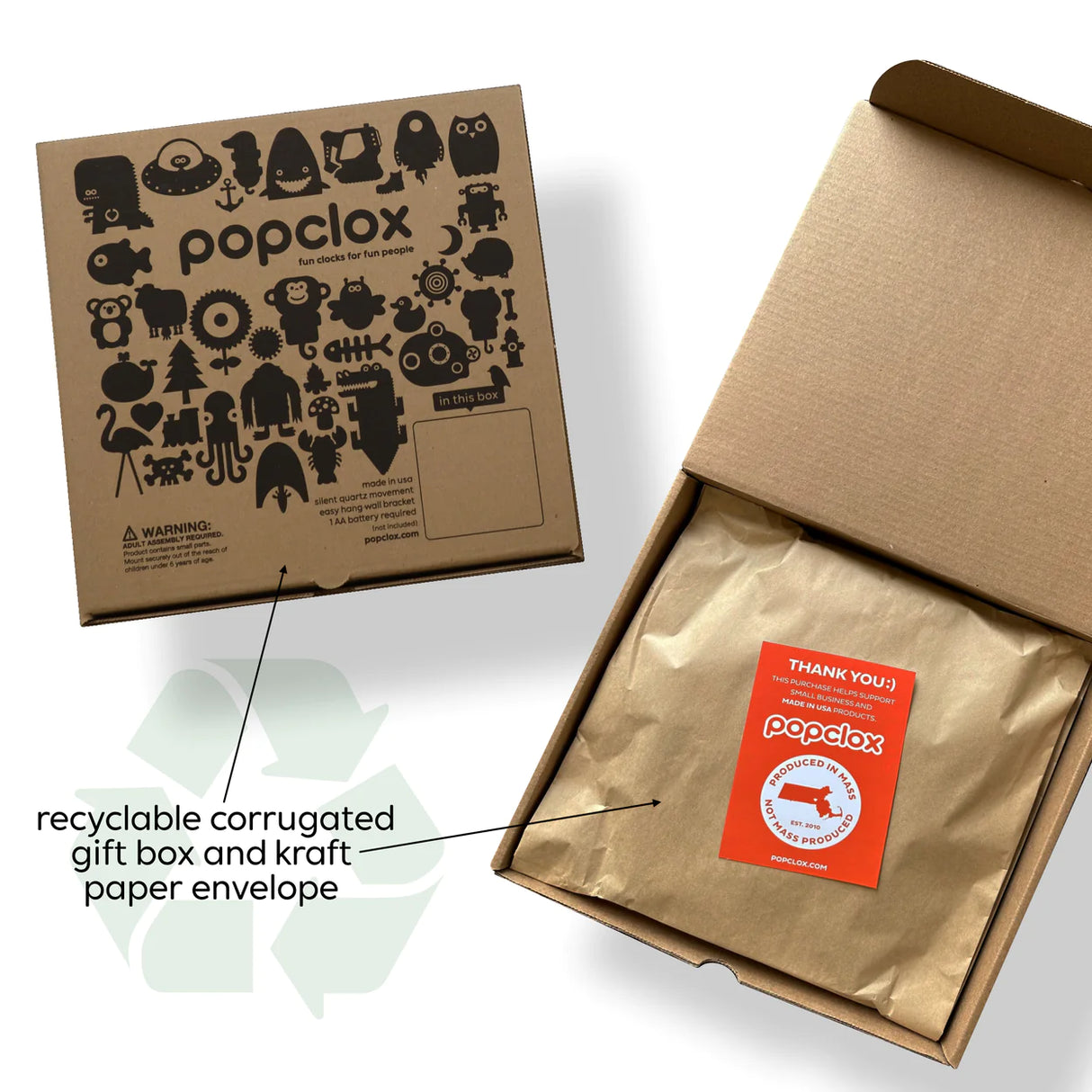 Wood Pendulum Clock | Submarine packaged in a recyclable corrugated gift box with kraft paper envelope.