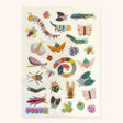 Colorful holographic bug stickers featuring various bright and funky insects on a clear sheet