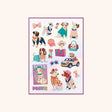 4.25" x 5.8" sheet featuring 17 stickers of dogs in outfits, and other fashionable items.