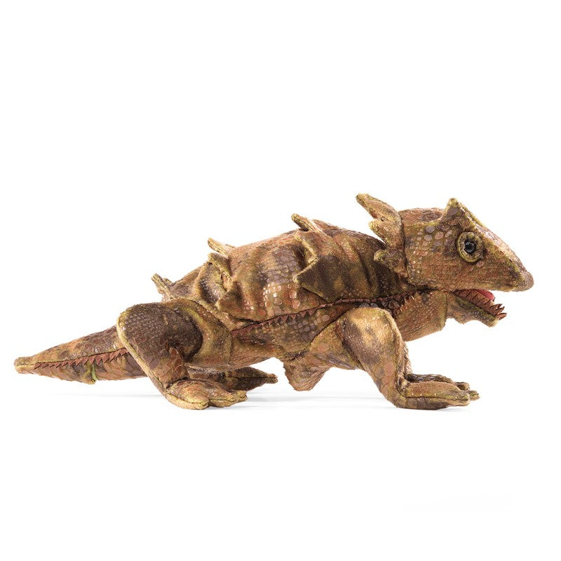 Horned Lizard Puppet with movable mouth and forelegs mimicking the desert reptile's unique horns and flat body shape.