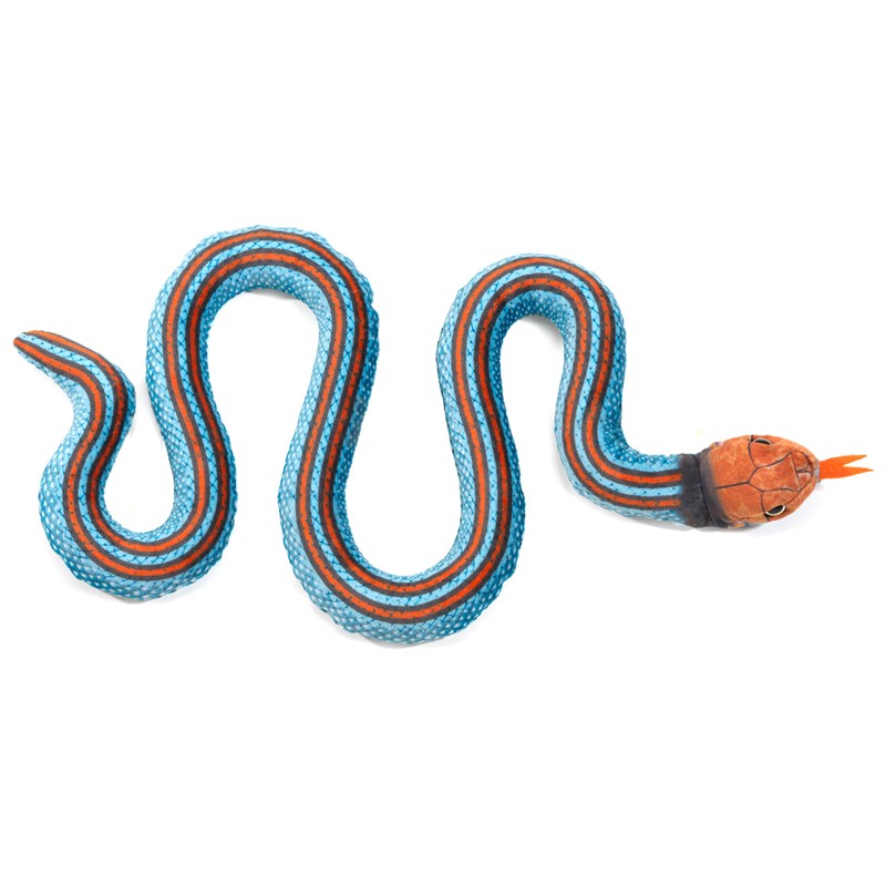 San Francisco Garter Snake Puppet with coral and turquoise soft fabric, movable mouth, and weighted body for realistic play.