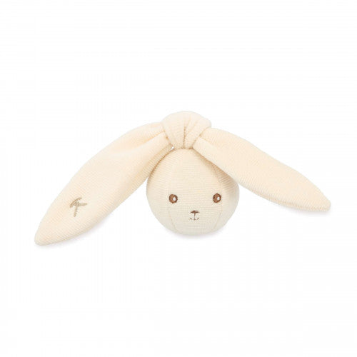 My Little Rattle Ball Bunny in cream velour with soft ears and a gentle bell inside for baby stimulation and play.