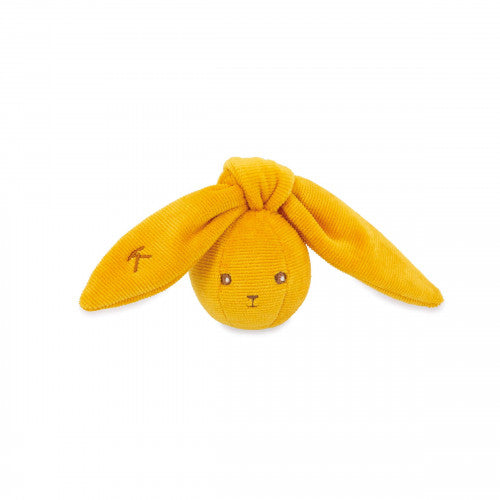 My Little Rattle Ball Bunny in ochre, soft velour with long ears and a bell inside for baby playtime.