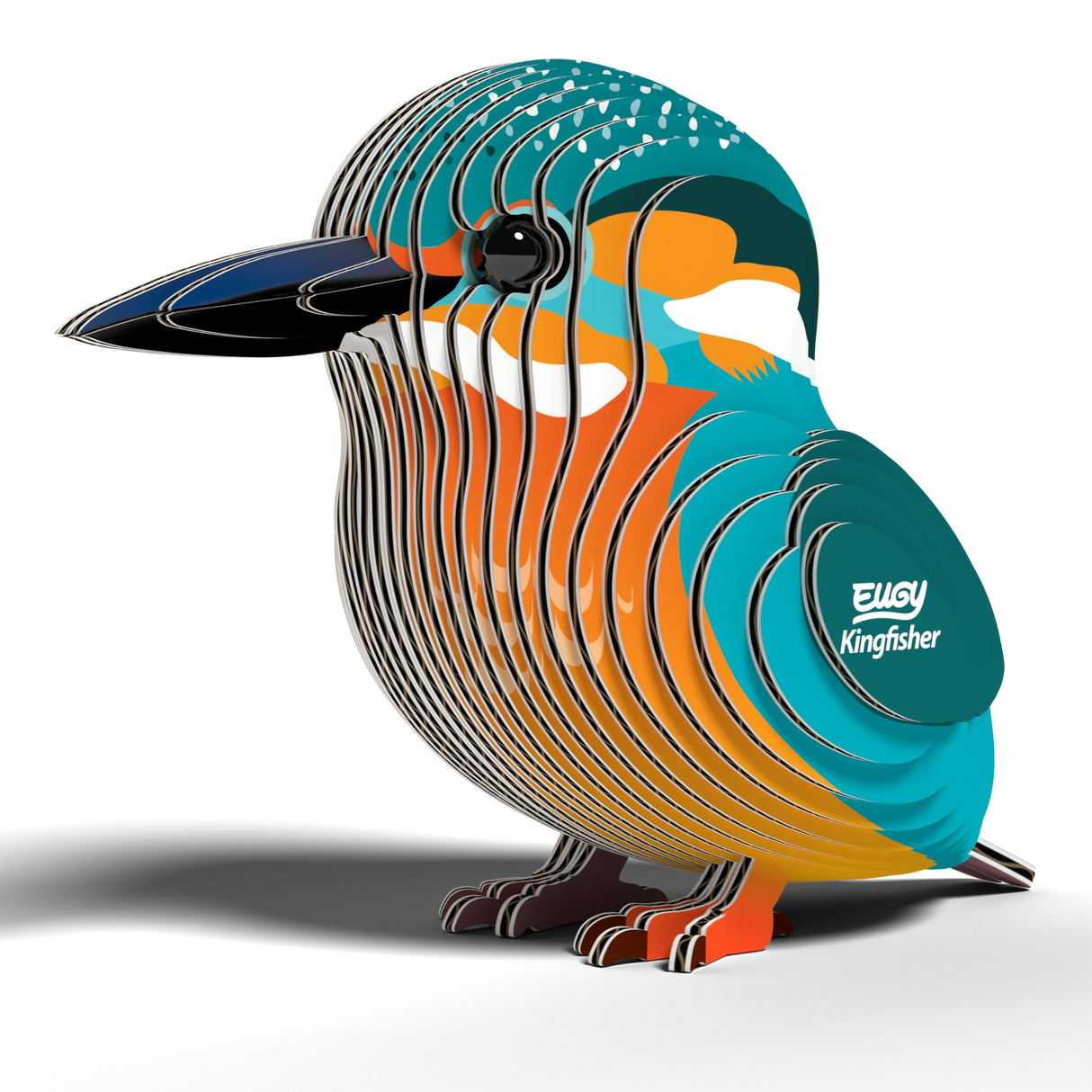 EUGY | Kingfisher 3D puzzle of a colorful bird made from eco-friendly cardboard, ideal for kids and adults.