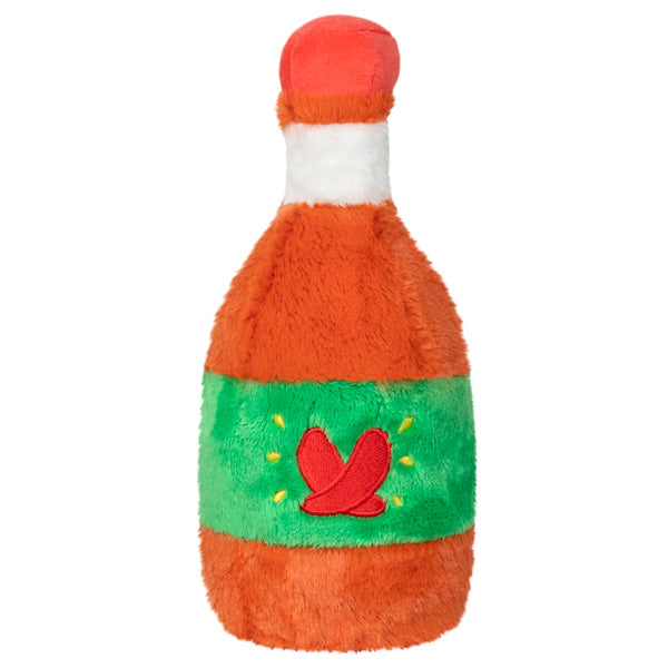 Soft and cuddly Hot Sauce Snackers plush toy shaped like a spicy hot sauce bottle with a smiley face detail.