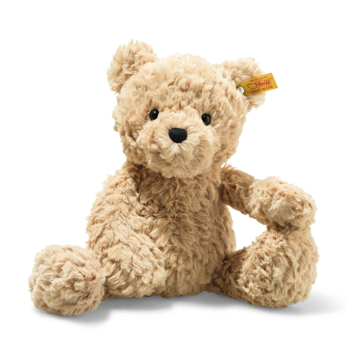 Teddy Bear Jimmy 12in plush toy made of ultra-soft material sitting on white background for cuddly play.
