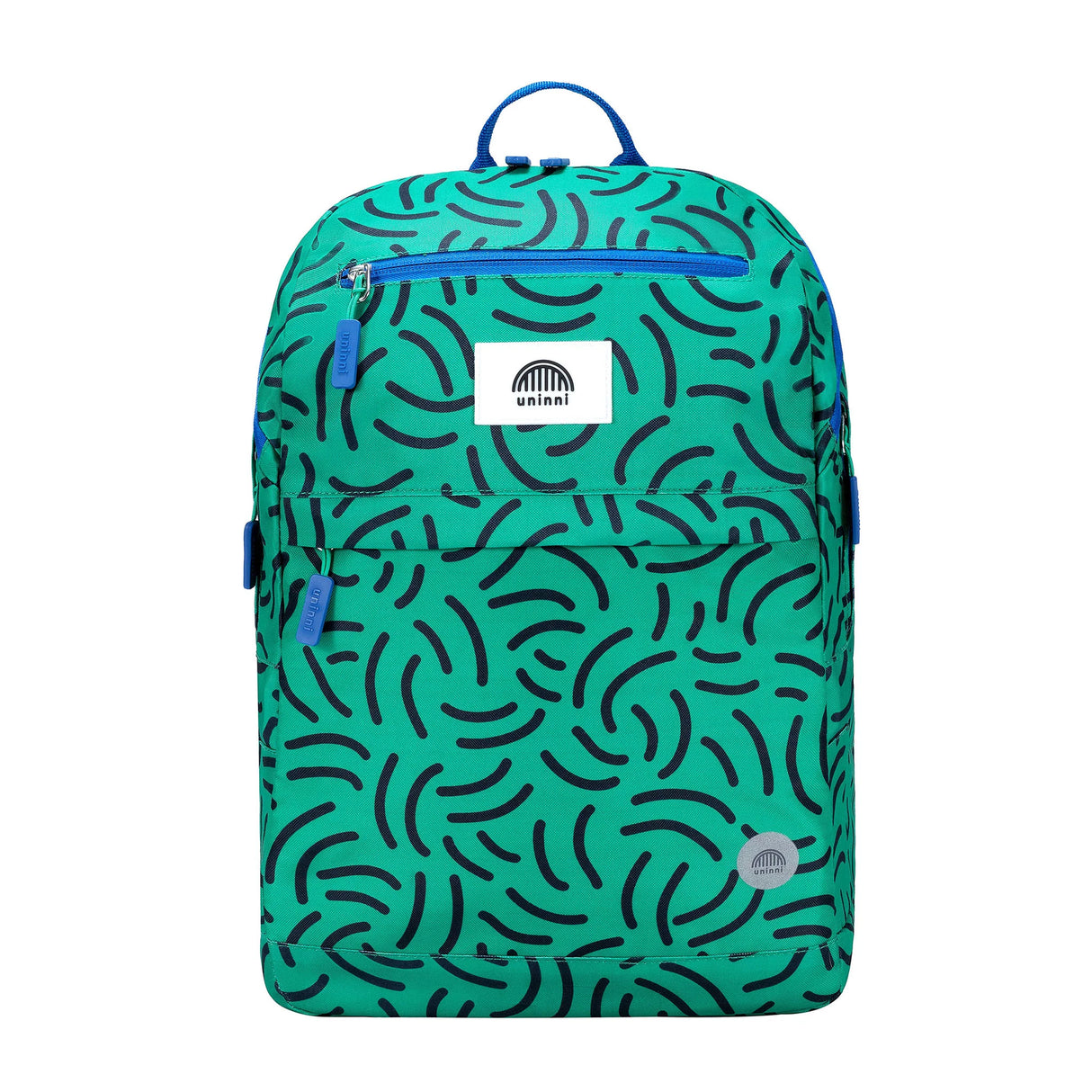 Backpack | Brush Strokes in teal with black brush stroke pattern, padded straps, and multiple compartments for school and travel.