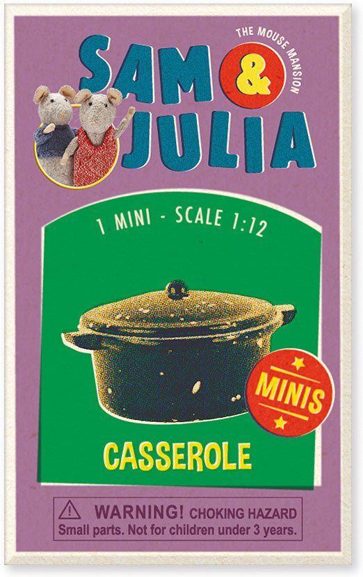 Sam & Julia | Matchbook Miniature featuring a 1:12 scale miniature casserole dish accessory.