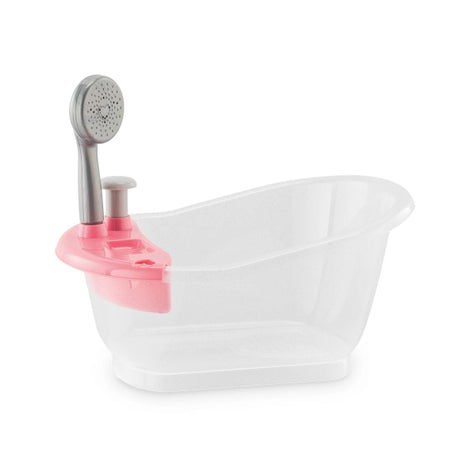 Bathtub & Shower for dolls with removable top and button-activated shower head for water play and rinsing.