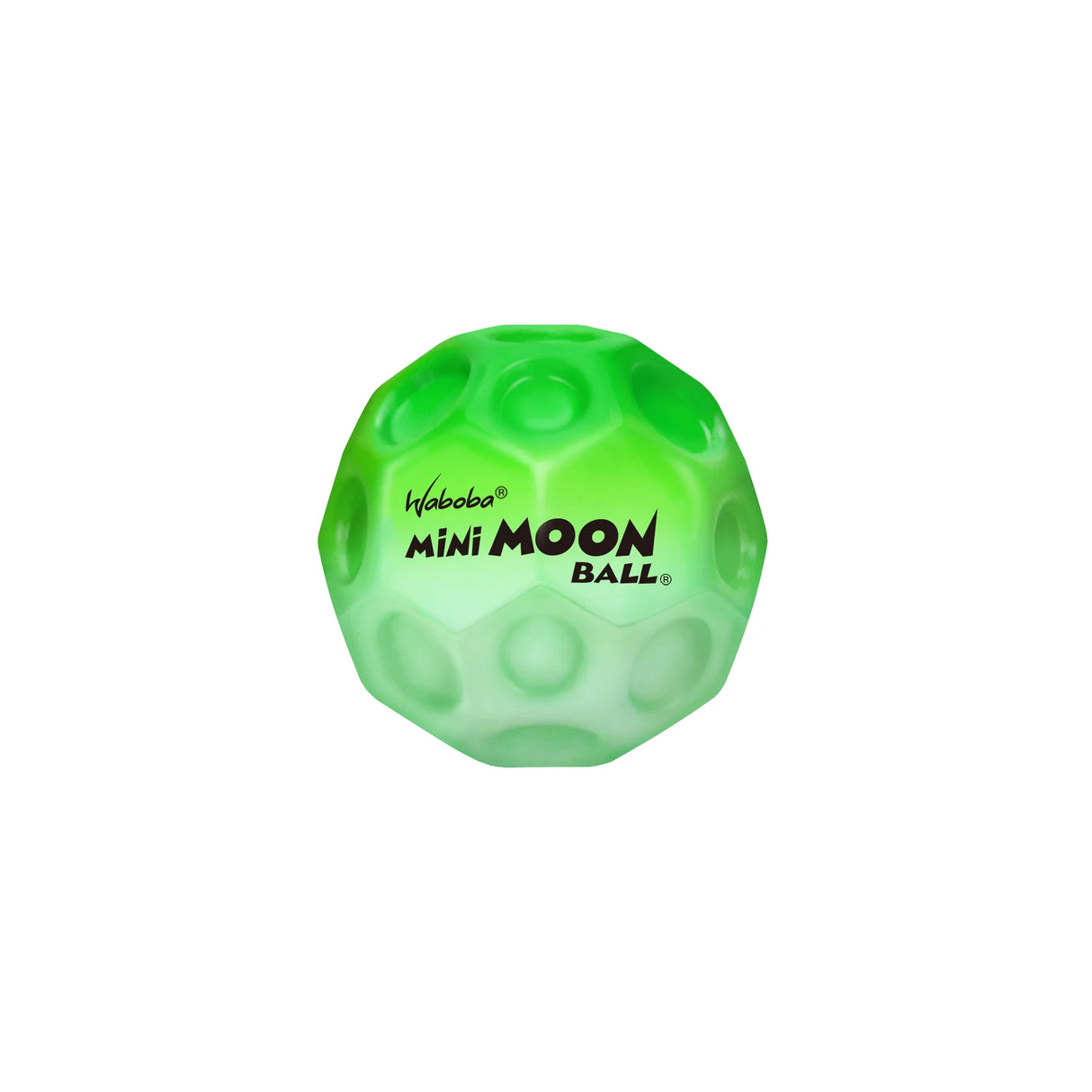 Green Waboba Mini Moon Ball with textured surface, designed for outdoor play and super bouncy fun.