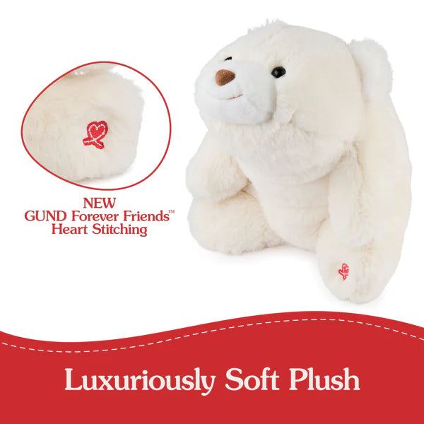 Snuffles | White plush teddy bear with GUND Forever Friends red heart stitching on foot, ultra-soft and cuddly design.