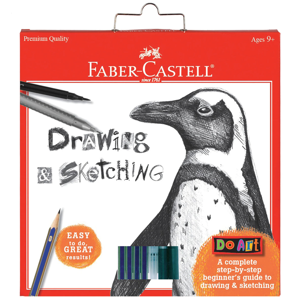 Do Art: Drawing & Sketching kit featuring Faber-Castell pencils, pens, and a step-by-step illustrated guide.