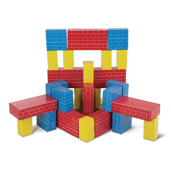 Deluxe Jumbo Cardboard Blocks 40-piece set with red, blue, and yellow blocks for imaginative and durable play.