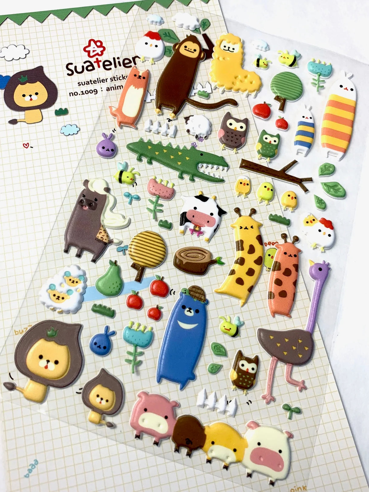 Animal Farm Puffy Stickers featuring cute farm animals and nature elements for notes, planners, and creative projects.