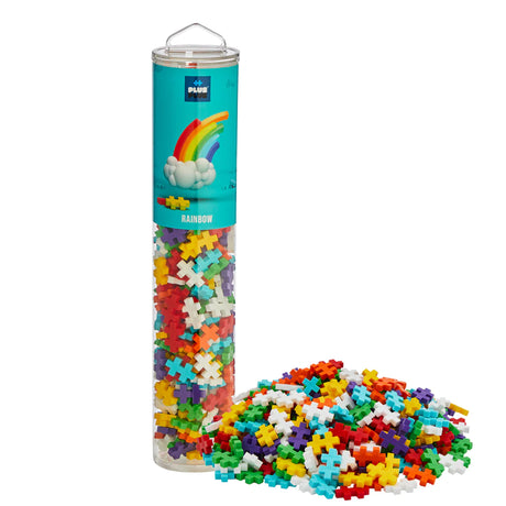 Plus Plus Rainbow 240pc with colorful interlocking pieces in a clear tube for creative 2D and 3D building play.