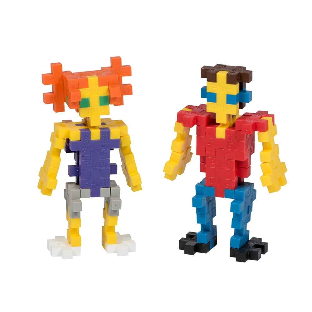 Plus Plus Basic 240pc showing colorful assembled figures made from interlocking bricks for creative play.