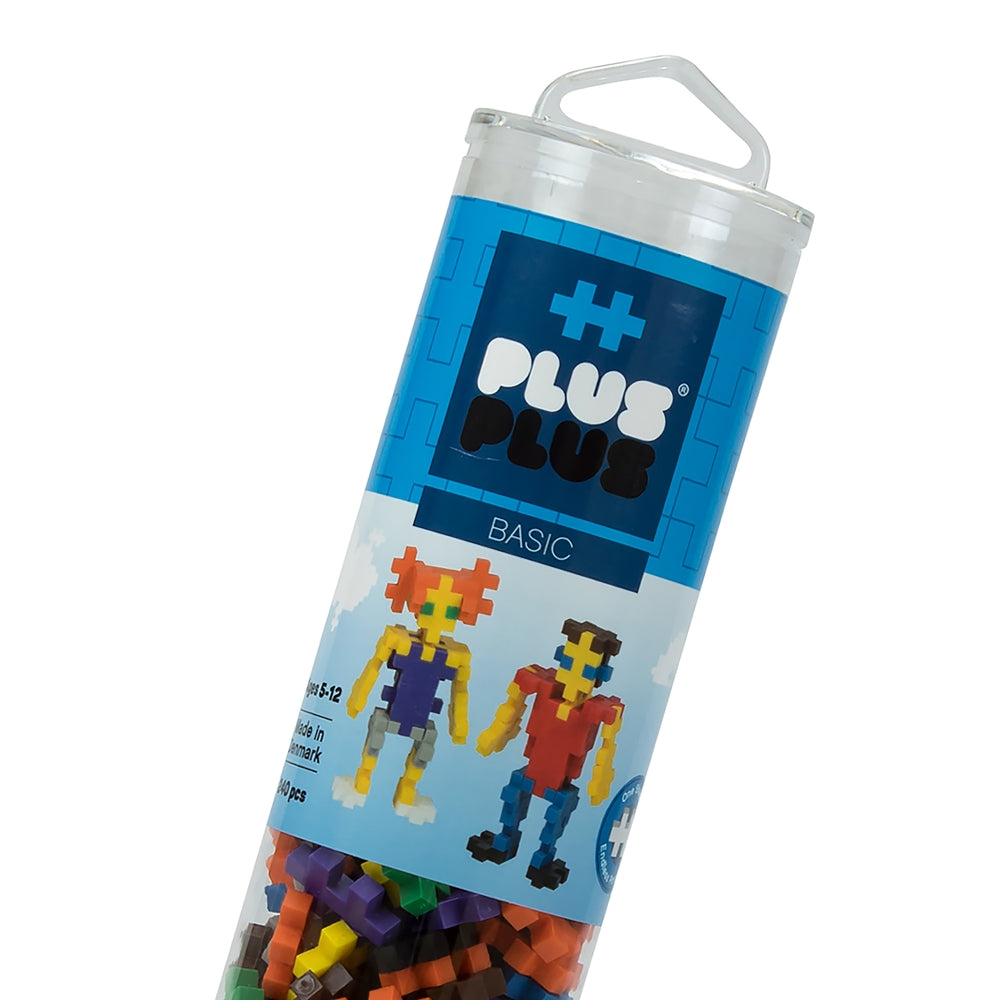 Plus Plus Basic 240pc container with colorful interlocking bricks for creative flat mosaic or 3D designs.