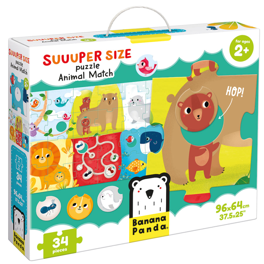 34pc Suuuper Size Animal Puzzle with jumbo pieces featuring colorful animals for toddlers ages 2 and up.