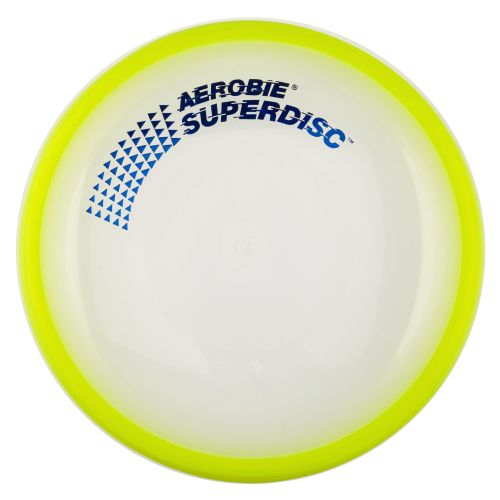 Aerobie Superdisc flying disc with cushioned edge and bright yellow rim, easy to throw and kid friendly.