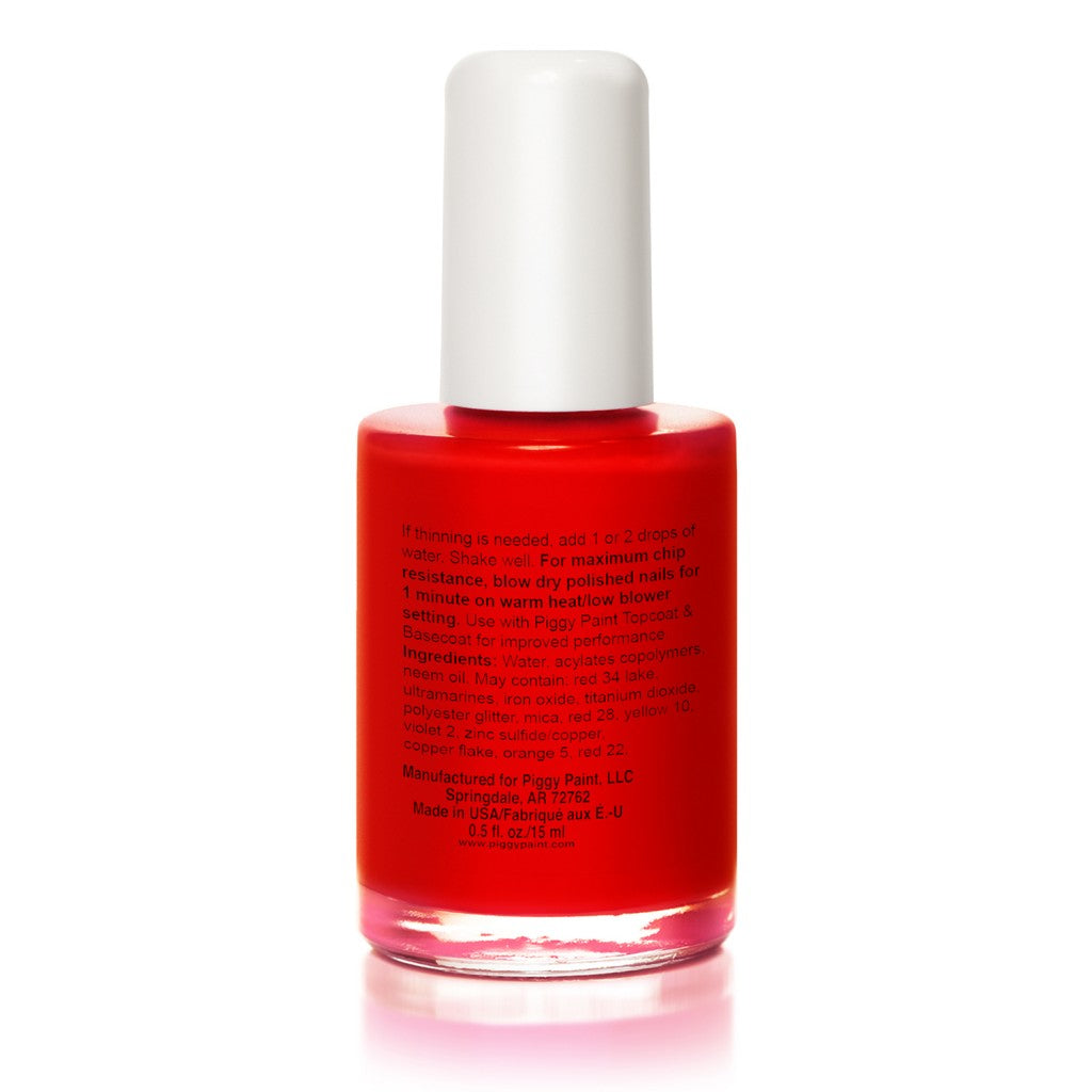 Nail Polish Sometimes Sweet shows vibrant red non-toxic, water-based polish with white cap for safe, kid-friendly use.