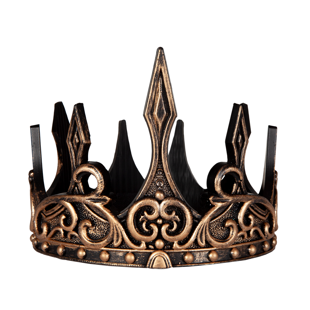 Medieval Crown | Gold/Black with intricate black and gold design, flexible EVA foam, adjustable size for kids and adults.