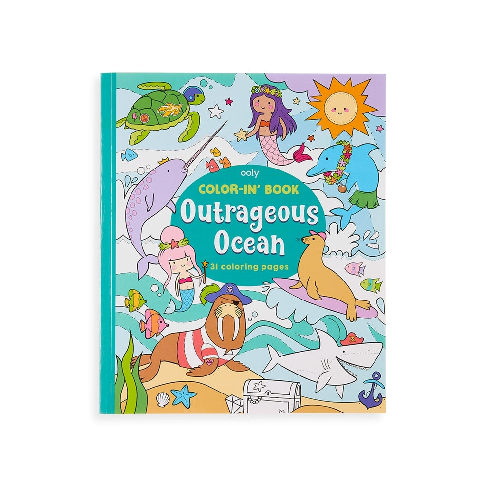 Color-In' Book Outrageous Ocean with fun ocean creatures and underwater scenes for kids to color.