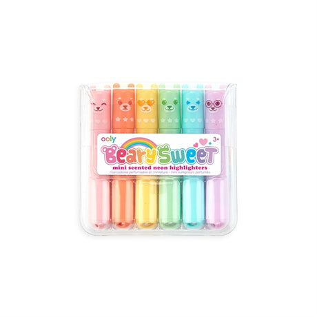 Mini Scented Highlighters | Beary Sweet set of 6 neon colors with bear faces and fruity scents in a compact case.