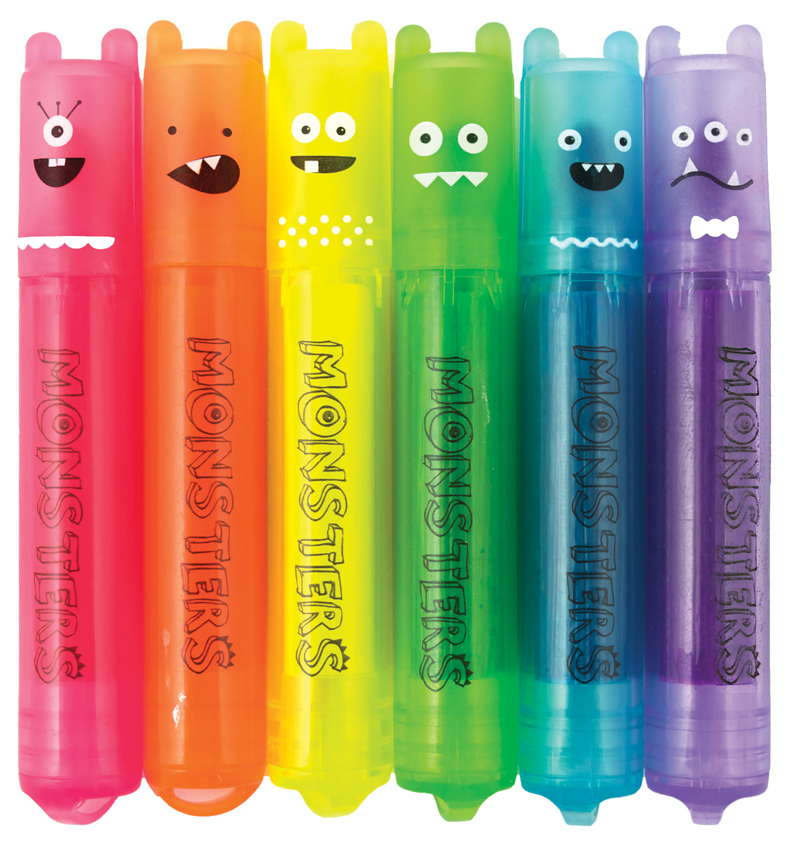 Mini Scented Highlighters | Monster six neon colors with goofy monster faces and sweet fruity scents for fun highlighting.