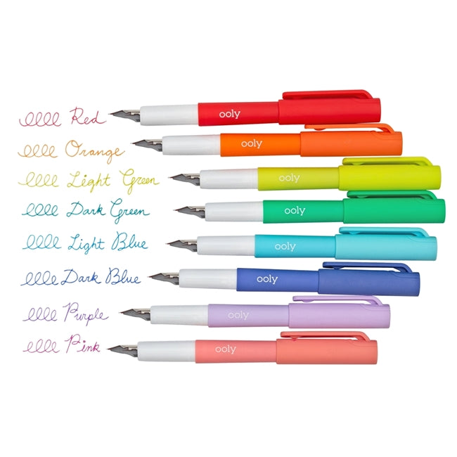 Color Write Fountain Pens in 8 vibrant colors with soft matte finish barrels for easy grip and stylish writing.