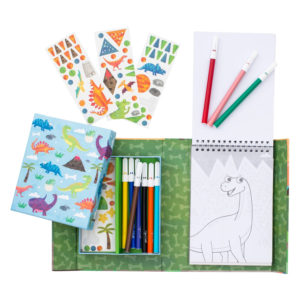 Coloring Set | Dinosaurs with coloring pages, markers, dinosaur stickers, and handy storage drawers for creative play.