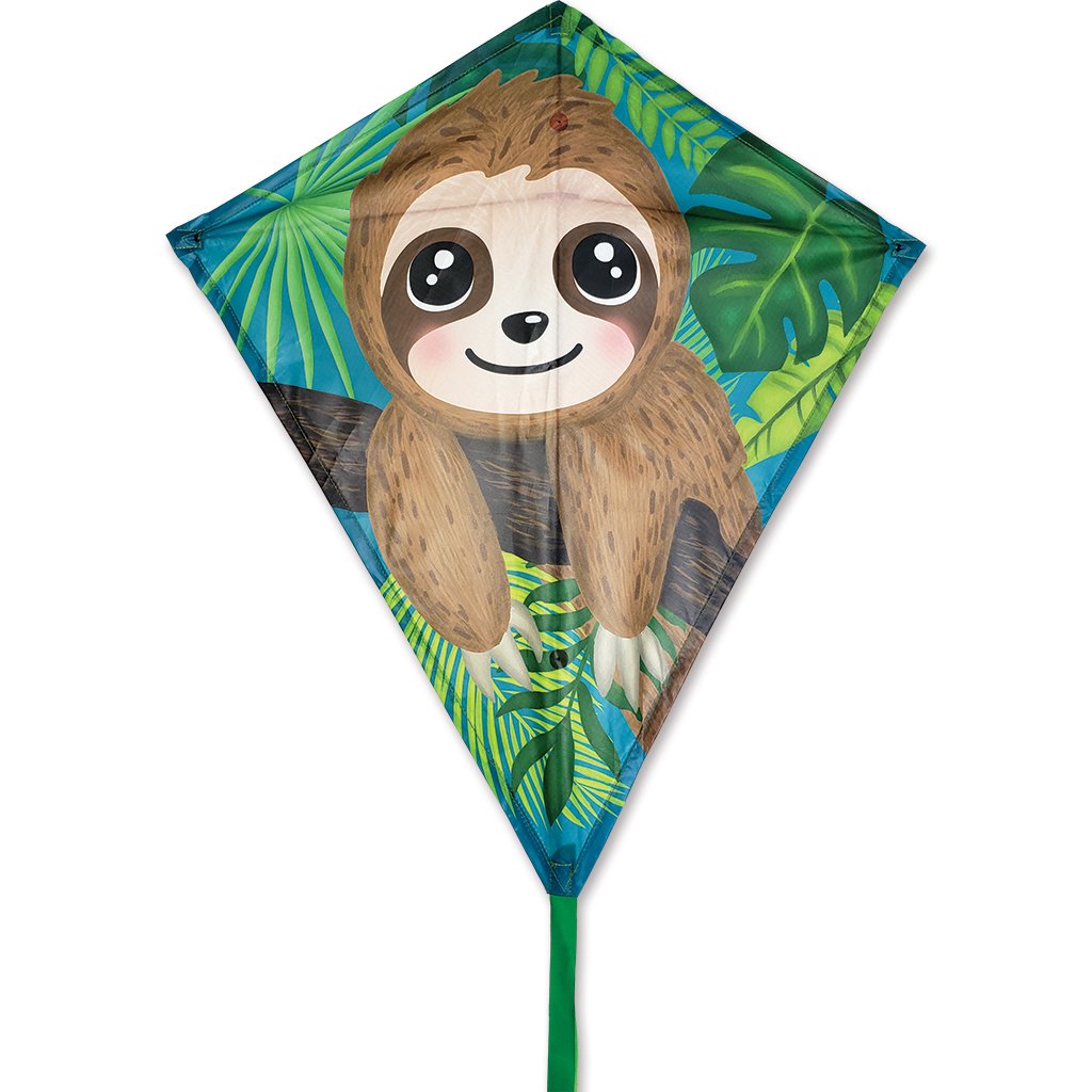 30" Diamond Kite | Sloth with a cute baby sloth design on a vibrant jungle background, perfect for all ages.
