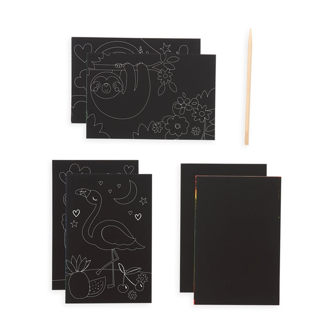 Scratch & Scribble Funtastic Friends travel-sized scratch art kit with animal designs and wooden stylus for kids.