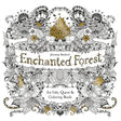Enchanted Forest Coloring Book cover with intricate floral designs and a golden castle illustration.
