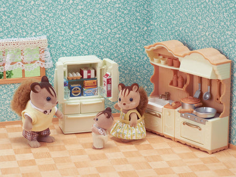 Kitchen Play Set with refrigerator, stove, sink, and cooking accessories for imaginative kids' role-play.