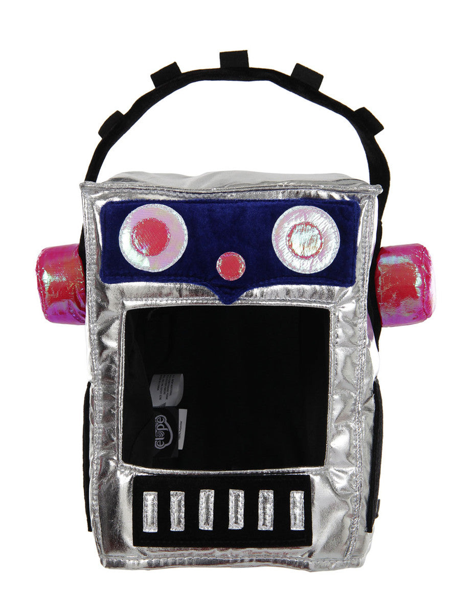 Kids Robot Hat designed as a shiny silver robot face with colorful eyes and details, perfect for ages 3-12.