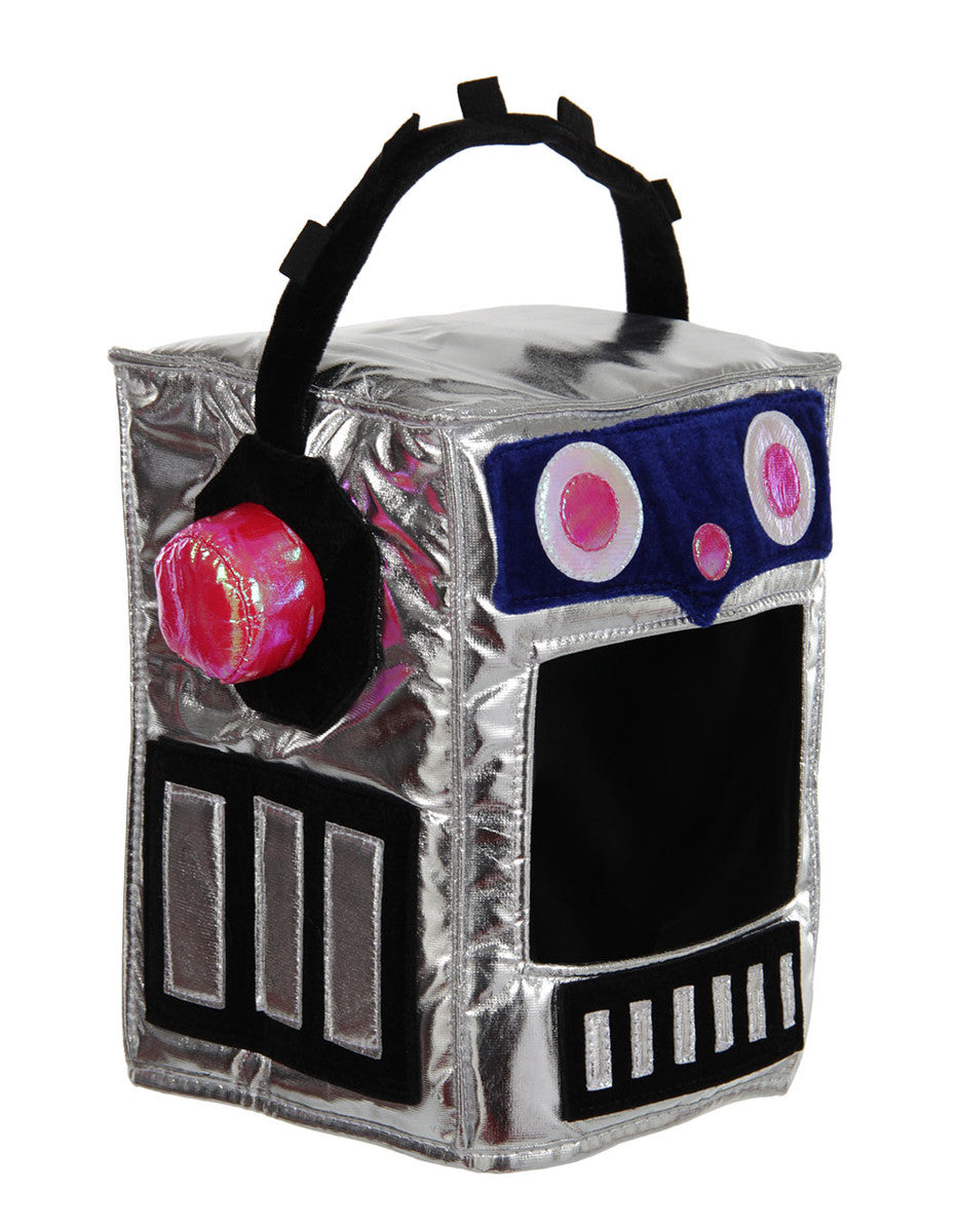 Kids Robot Hat designed as a silver sci-fi robot head with antenna and colorful details for imaginative play.
