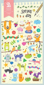 Spring Day Stickers featuring colorful animals and playful designs for notes, planners, and creative projects.