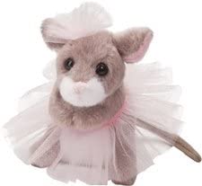 Mouse in Tutu TippyToe plush mouse wearing pink tutu and lacy bow, soft gray and white fur, 4.5 inches tall.