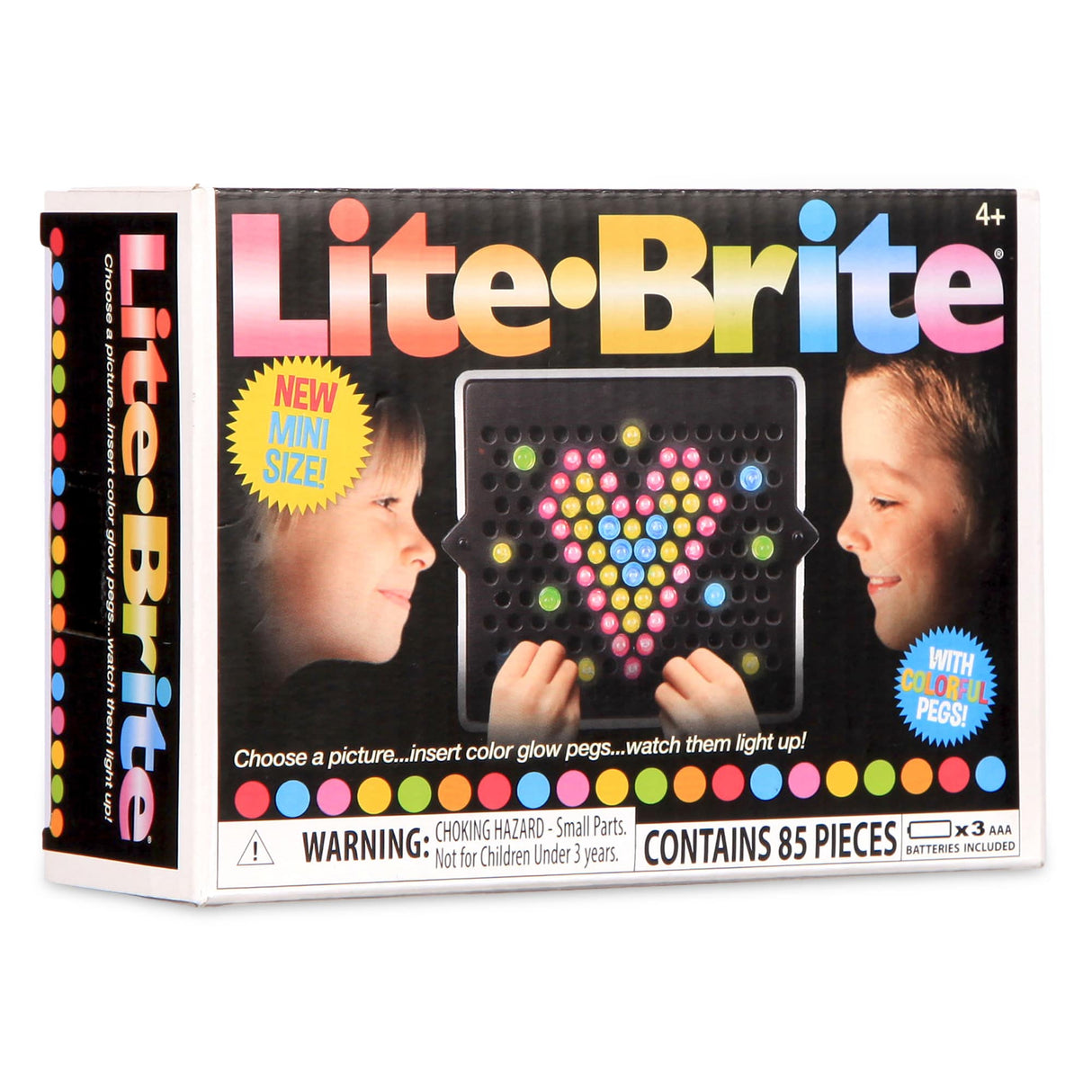 Mini Lite Bright with colorful pegs creating a glowing heart design, kids enjoying creative light-up play.