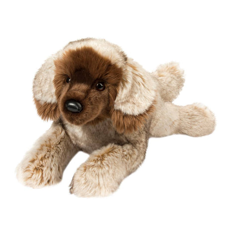 Leonberger Thor plush puppy with soft fur, floppy paws, and lifelike brown eyes, perfect for cuddling.