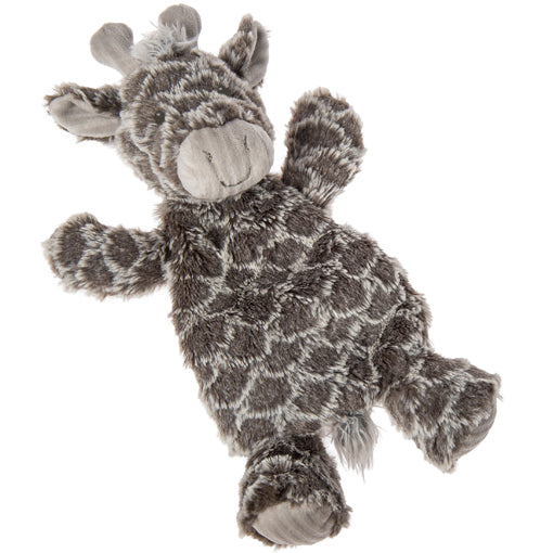 Afrique Giraffe Lovey with grey textured body and embroidered face, part toy and part blanket, machine washable.