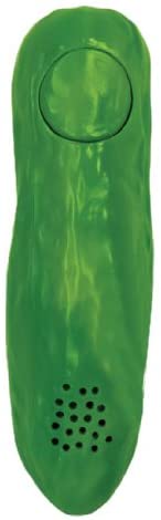 Yodeling Pickle, a 5-1/4" plastic toy pickle that yodels at the push of a button, batteries included.