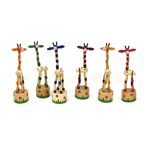 ThumbToy Giraffe push puppets in assorted colors, wooden toys that droop and pop back up for ages 3 and up.