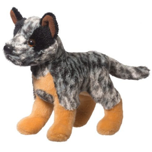 Clanger Australian Cattle Dog plush with soft gray, black, and tan fur, perfect for dog lovers and collectors.